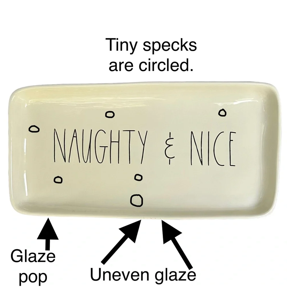 Rae Dunn NAUGHTY & NICE Platter Christmas White Black Long Letters NWT 2017 OG